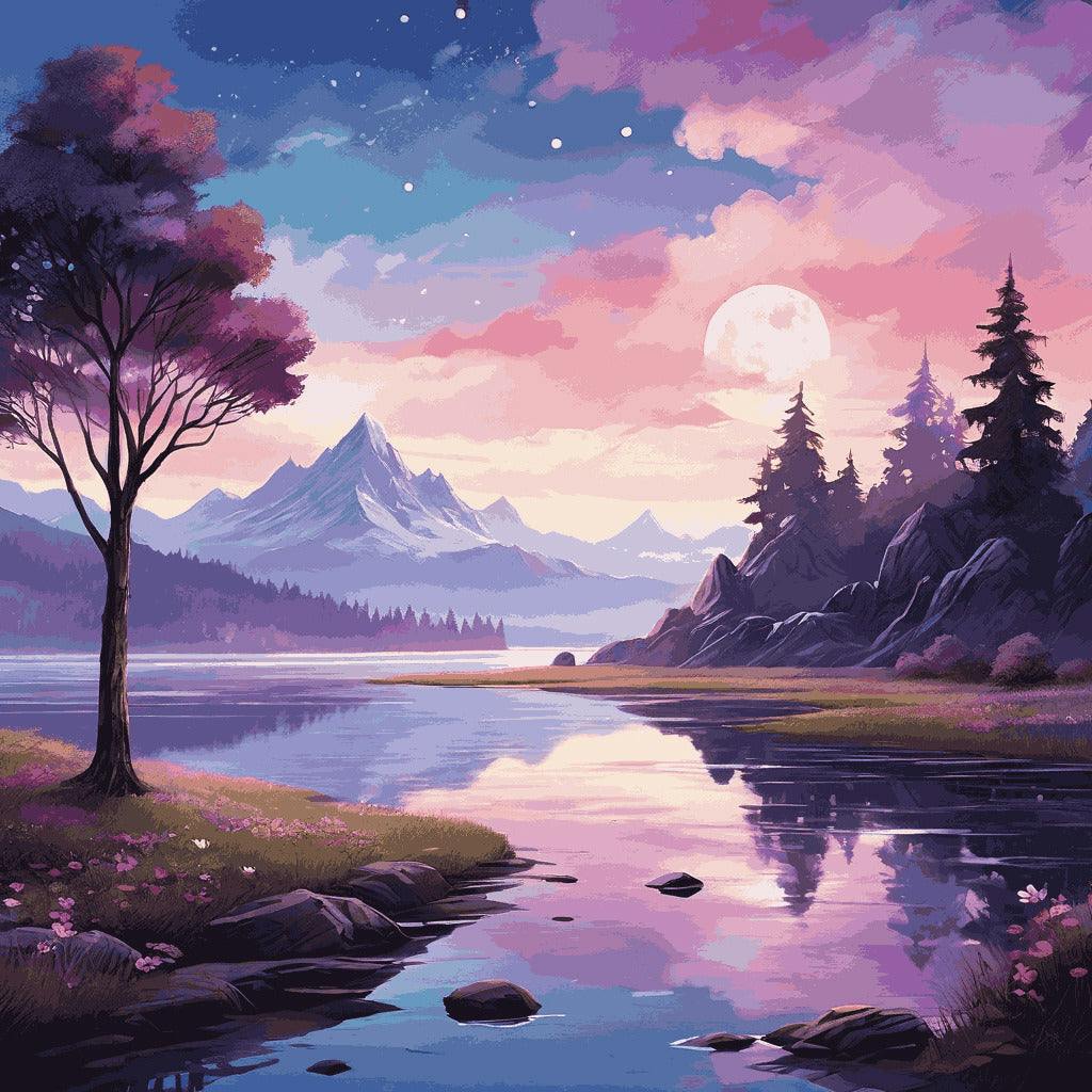 "Moonlit Mountain Serenity" Paint by Numbers Kit