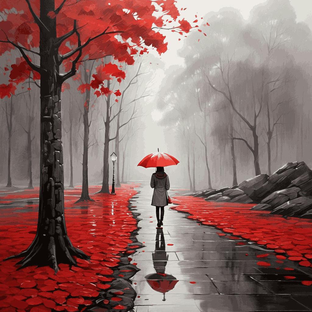 "Red Umbrella Walk" Paint by Numbers Kit